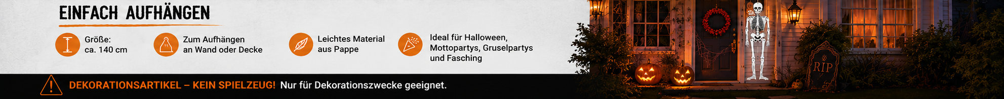 Halloween Deko-Skelett ca. 140 cm zum Aufh&auml;ngen an Wand oder Decke